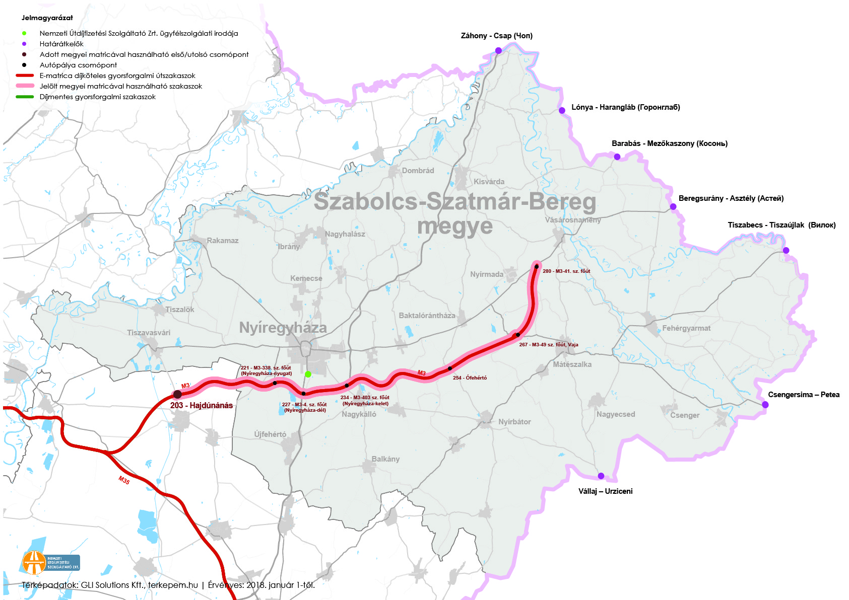 Szabolcs-Szatmár-Bereg megye fizetős utak